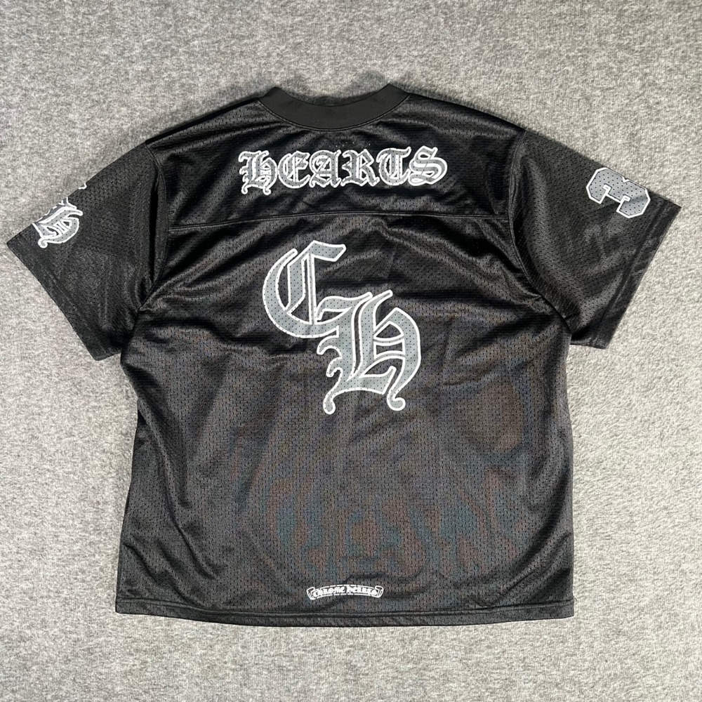 Chrome Hearts Black Mesh Football Jersey Gothic Logo Made in USA Mens L
